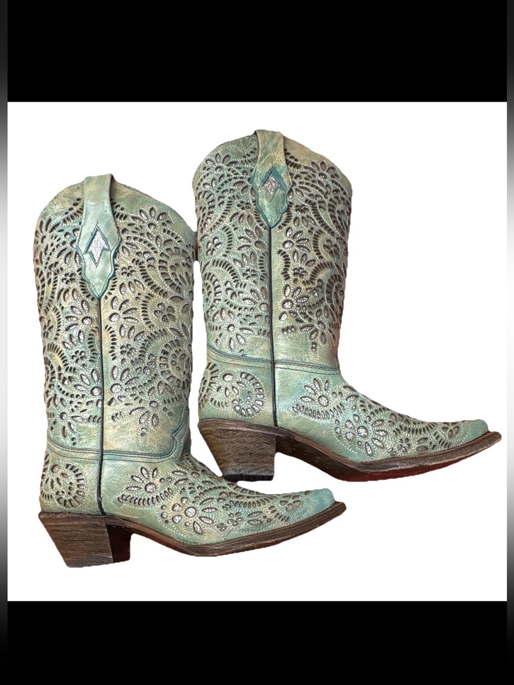 RARE Corral A3353 Blue Glitter Inlay and Embroidery Western Boots Womens 6.5M